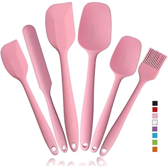 Heat Resistant Silicone Spatulas Set 6pcs, Seamless Design Non-Stick Mixing Spatulas with Stainless Steel Core, Premium BPA-Free Rubber Spatula Baking Cooking Utensile for Home Kitchen BBQ (pink)