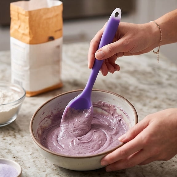 Heat Resistant Silicone Spoon Food Grade Non Stick Kitchen Cooking Utensil 20.4cm Ergonomic Handle for Stirring Baking Serving Non Scratch Cookware Safe Up to 450°F