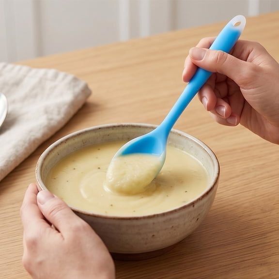 Heat Resistant Silicone Spoon Food Grade Non Stick Kitchen Cooking Utensil 20.4cm Ergonomic Handle for Stirring Baking Serving Non Scratch Cookware Safe Up to 450°F
