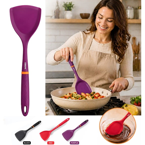 Heat-Resistant Silicone Turner Spatula Flexible Non-Stick Cooking Utensil for Flipping Stirring