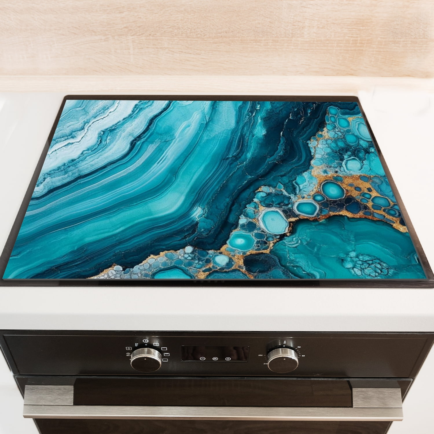 Heat Resistant Stove Top Covers,Modern Decor Abstract Blue Marble Print Range Covers for Gas Stove,Square Cooktop Protector Mat for Kitchen RV (28×20 Inch)
