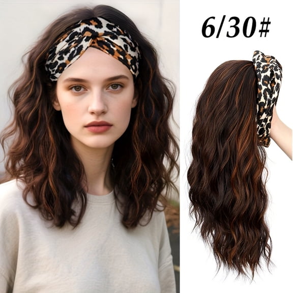 Heat-Resistant Synthetic Fiber Headband Wig - Glueless Pre-Cut Short Curly Leopard Print Highlights, Breathable Comfortable Hairpiece for Women, Easy Wear for Daily & Party Use, Natural Look