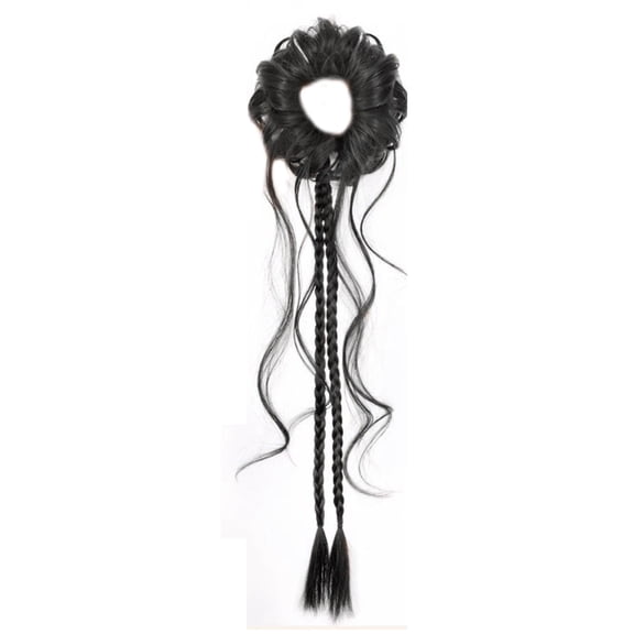 Heat Resistant Synthetic Hair Ponytail Double Braid Design Elastic Hair Bun Natural Black Brown Shade