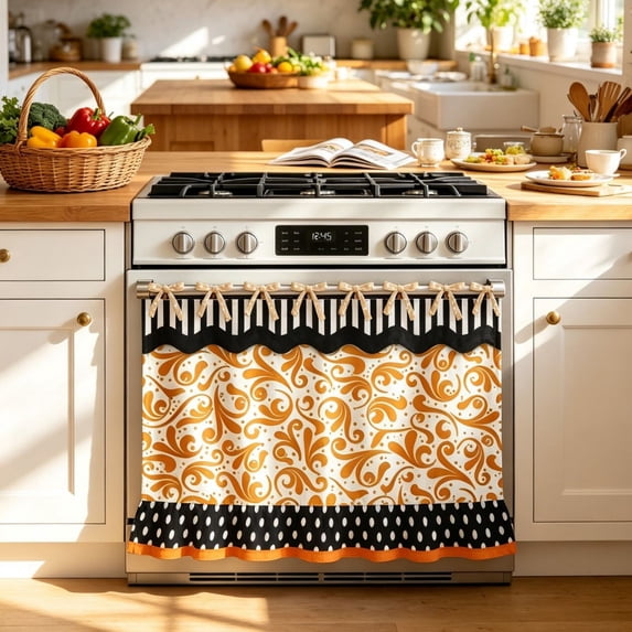 Heat-Resistant Tie-Back Oven Curtain 29.5x21.3 Inch,Polyester Dust & Oil Splash Proof,Machine Washable Decor for Kitchen Stove Oven Skirt Decor 29.3"W*21.3"H