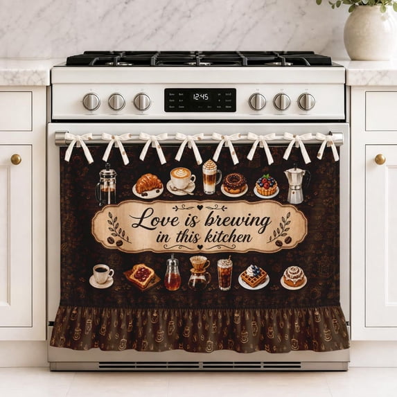 Heat-Resistant Tie-Back Oven Curtain 29.5x21.3 Inch,Polyester Dust & Oil Splash Proof,Machine Washable Decor for Kitchen Stove Oven Skirt Decor 29.3"W*21.3"H