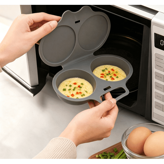 Heat Resistant Two Cavity Microwave Egg Cooker Plastic Steamer Box Easy to Clean Portable Kitchen Accessory for Convenient Poached Egg Making (Dark Gray)