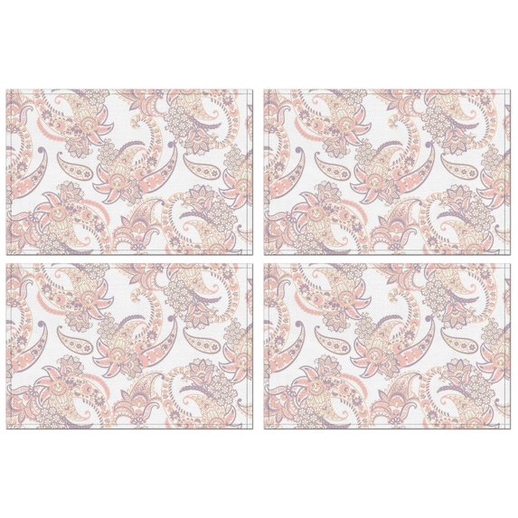 Heat Resistant Wrinkle Free Flax Paisley Placemats Featuring Colorful Vintage Boho Floral and Artistic Mandala Designs, Set of 4 for Stylish Dining Experience