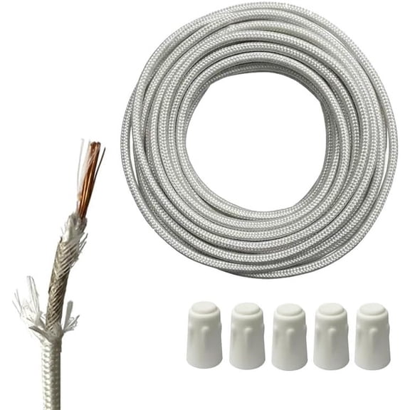 Heat Resistant mica Insulated Electrical Wire, 5FT Fireproof Wire 14 AWG Mica Fiberglass Copper Wire with 5 count Ceramic Wire Nuts for Ovens, Heaters,Kilns & Stoves