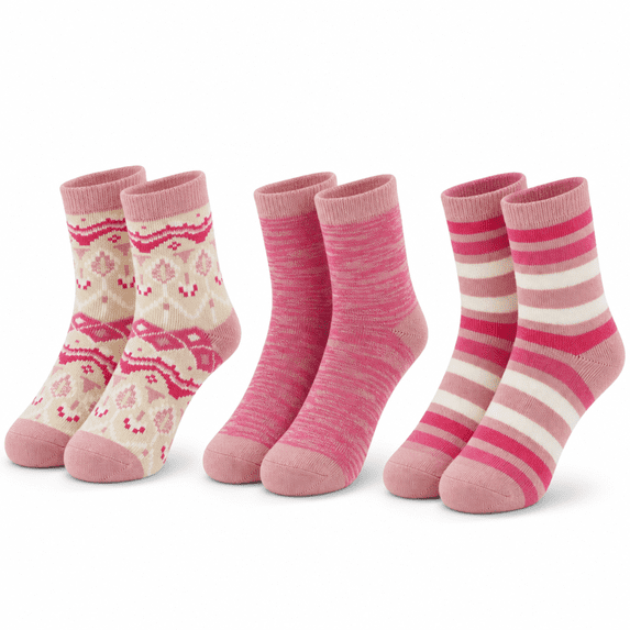 Muk Luks Kids Heat Retainer Boot Socks, 3 Pack, Warm Thermal Cushioned Crew Socks, PINK, M/L