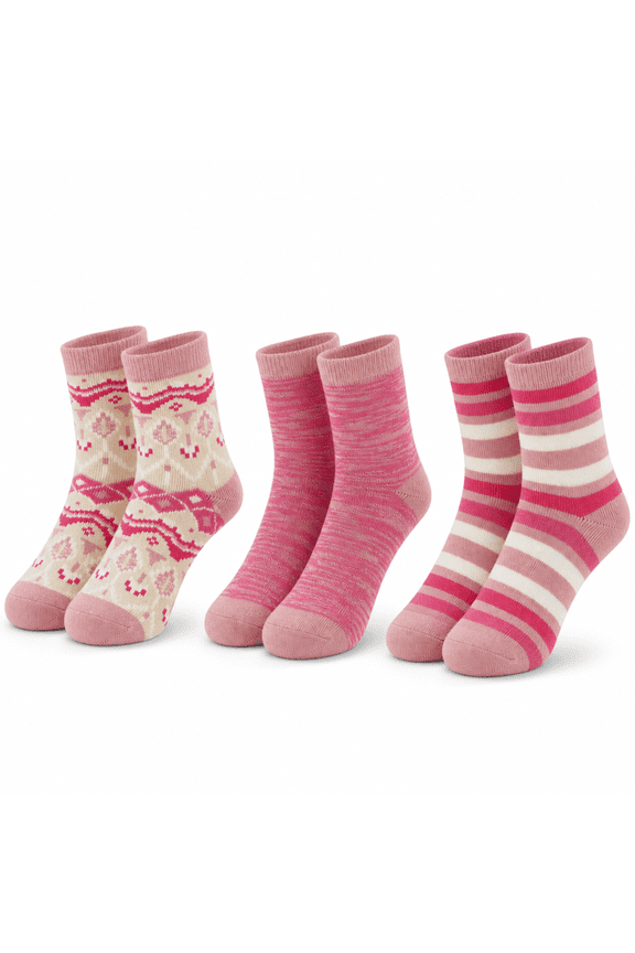 Kids Heat Retainer Boot Socks, 3 Pack, Warm Thermal Cushioned Crew Socks, PINK, M/L