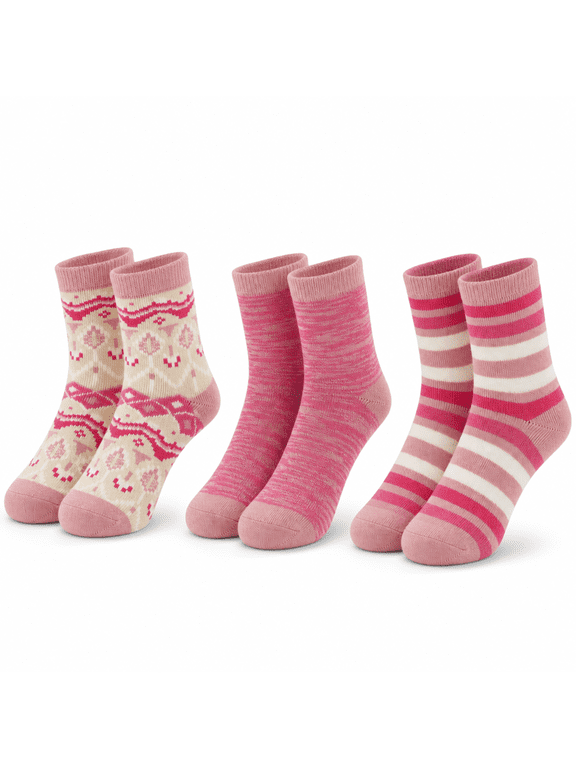 Cozy Girls Socks, Thermal Cushioned Crew Socks for Girls, Pink, S/M, 3 Pack