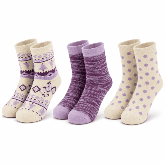 Girls Heat Retainer Boot Socks, 3 Pack, Warm Thermal Cushioned Crew Socks, PURPLE, M/L