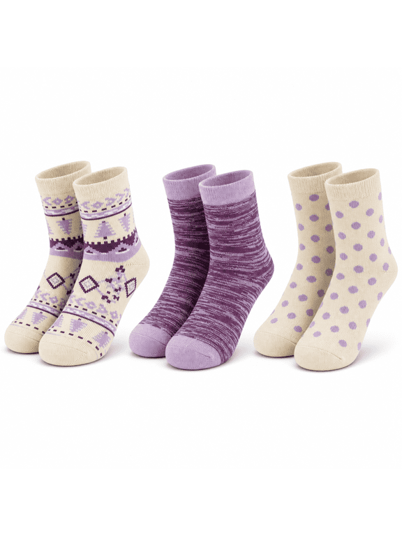 Cozy Girls Socks, Thermal Cushioned Crew Socks for Girls, Purple, M/L, 3 Pack