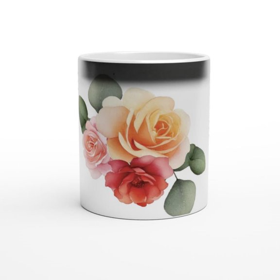 Heat Sensit Roses Ceramic Coffee Mug oz Magic Reveal Gift.