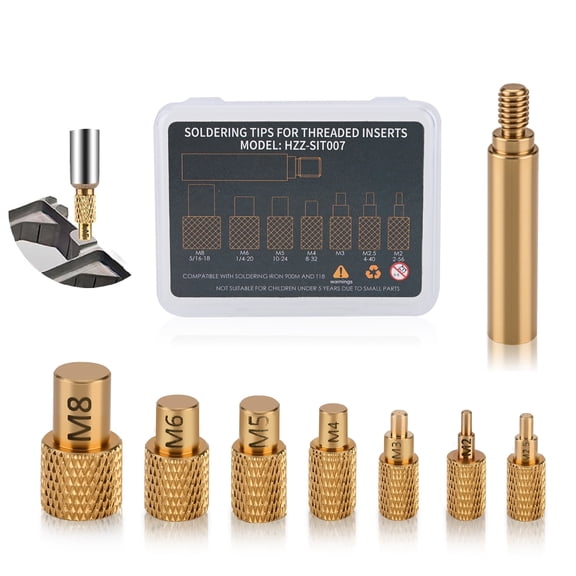 Heat-Set Insert Tips Soldering Iron Tips M2 M2.5 M3 M4 M5 M6 M8 1/4" ,Thread Inserts Compatible with FX-888D Weller SP40NKUS and Yihua 939D Irons,for Connecting 3D Printed Parts and Plastic Parts
