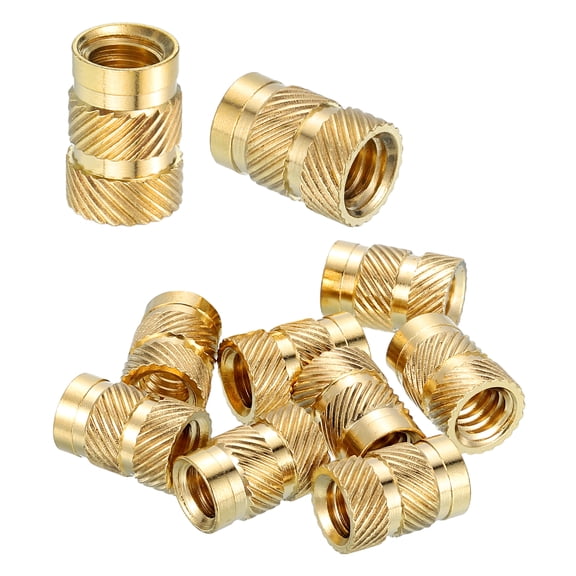 Heat Set Threaded Inserts, 10 Pcs 1/4"-20 x 12.7mm L x 8.7mm OD Pure Brass Metric Knurled Nuts Female Threaded Inserts Embedment Nut for 3D Printing Components Plastic Materials