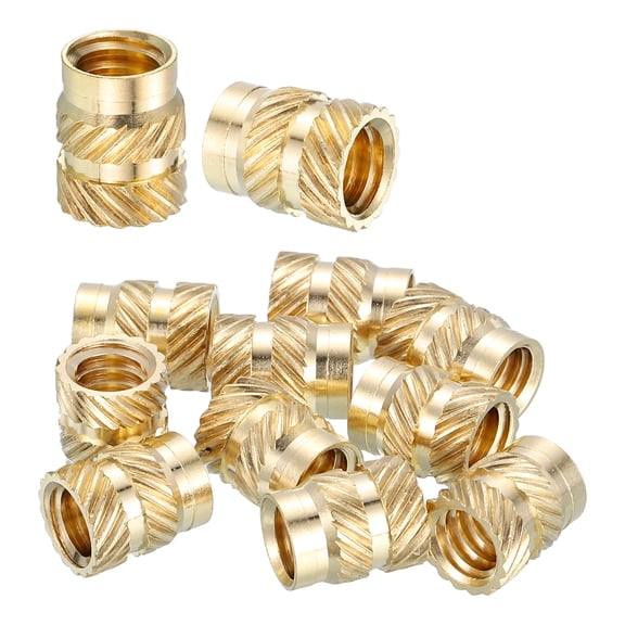 Heat Set Threaded Inserts, 15 Pcs 1/4"-20 x 10mm L x 8mm OD Pure Brass Metric Knurled Nuts Female Threaded Inserts Embedment Nut for 3D Printing Components Plastic Materials