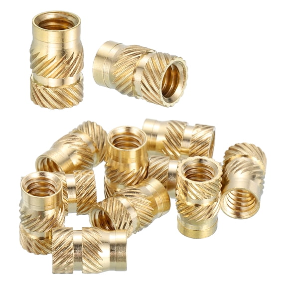 Heat Set Threaded Inserts, 15 Pcs 1/4"-20 x 12.7mm L x 8mm OD Pure Brass Metric Knurled Nuts Female Threaded Inserts Embedment Nut for 3D Printing Components Plastic Materials