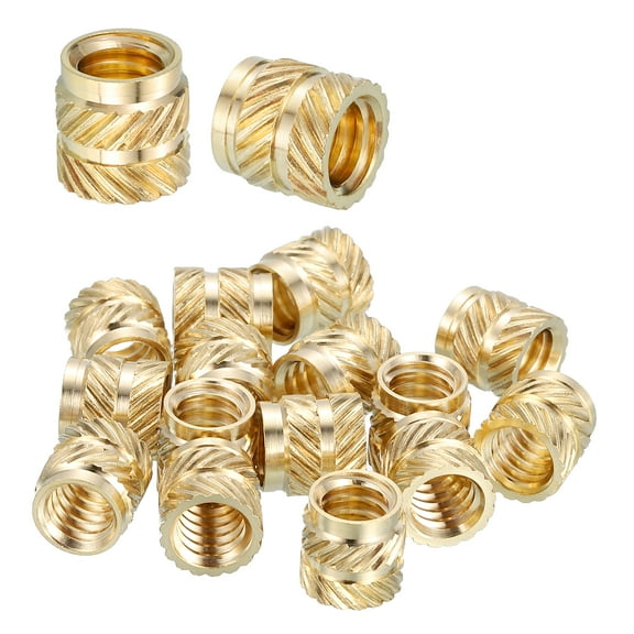 Heat Set Threaded Inserts, 15 Pcs 1/4"-20 x 8mm L x 8mm OD Pure Brass Metric Knurled Nuts Female Threaded Inserts Embedment Nut for 3D Printing Components Plastic Materials