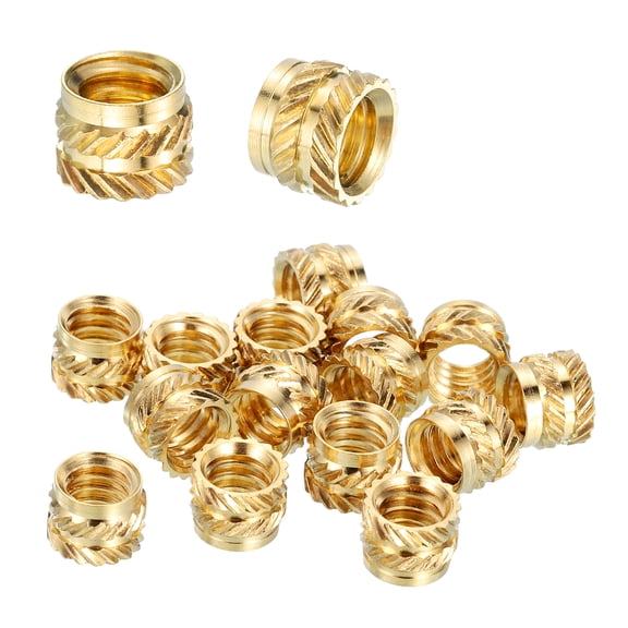Heat Set Threaded Inserts, 25 Pcs 1/4"-20 x 6mm L x 8mm OD Pure Brass Metric Knurled Nuts Female Threaded Inserts Embedment Nut for 3D Printing Components Plastic Materials