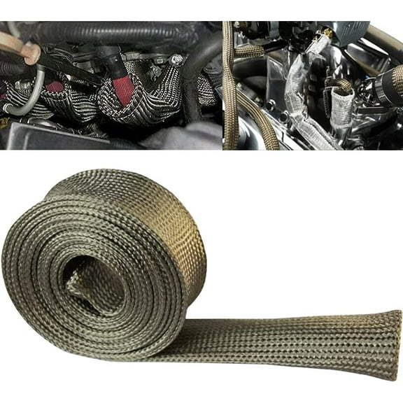 Heat Shield Sleeve Fuel Line Heat Shield Auto Hose Spark Plug Wire Cover Protectors Boots Roll 2500 Degree for Car&Auto Wire Loom Brake Cable (1" IDX10', Titanium)
