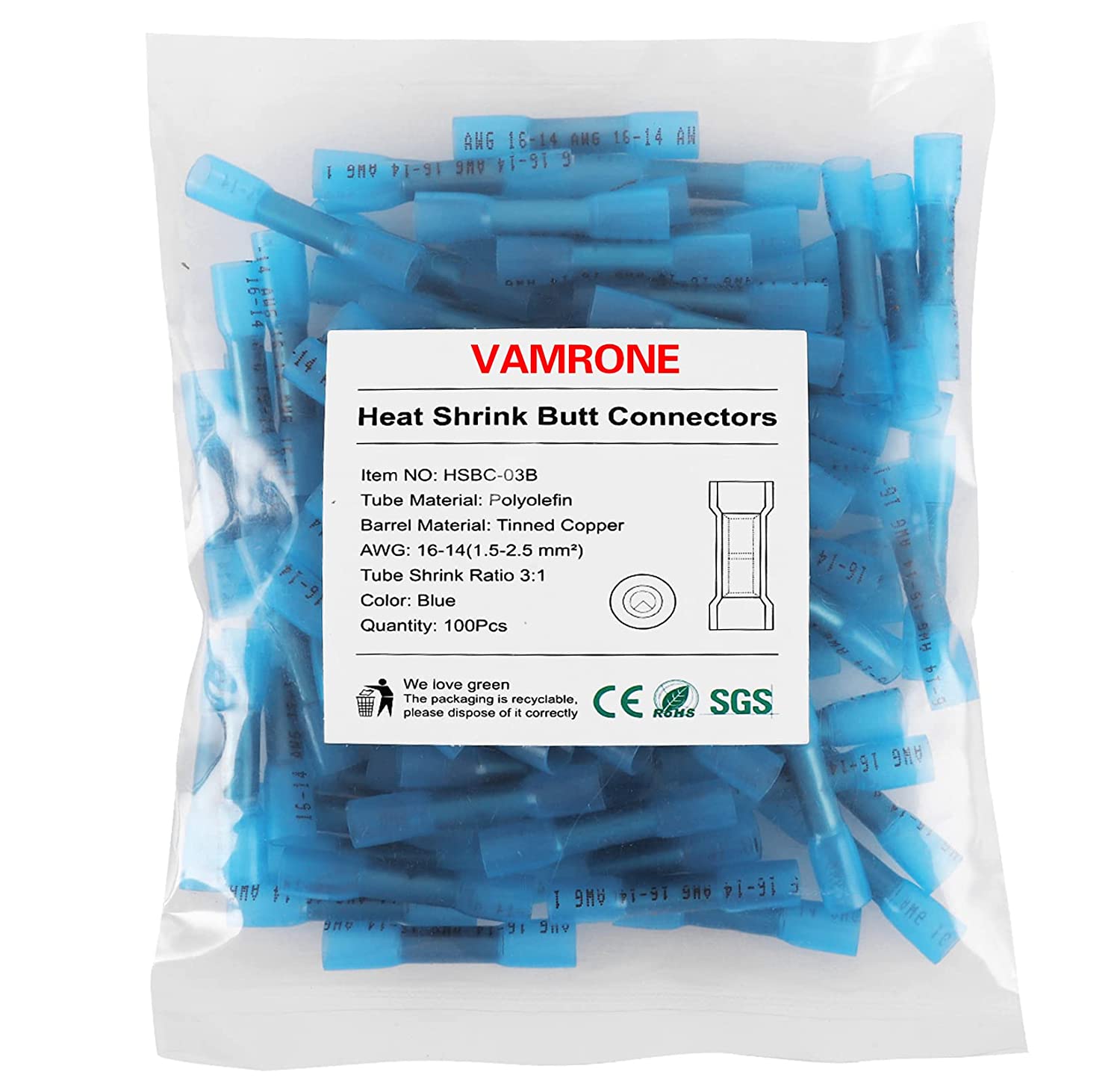 Gaoekoius 100-Pack Heat Shrink Butt Connectors – 16-14 AWG Waterproof Crimp Terminals, Transparent Yellow, For Marine, Car, RV, Home Appliance Wiring