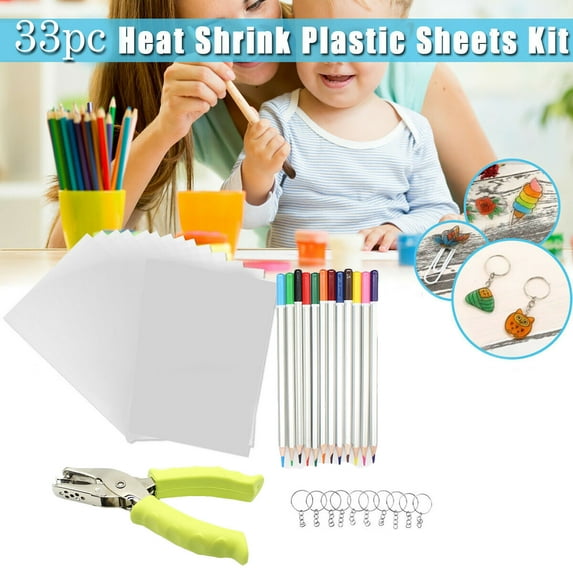 Heat Shrink Plastic Sheets Kit Hole Punch Keychains DIY Shrinky Paper Set