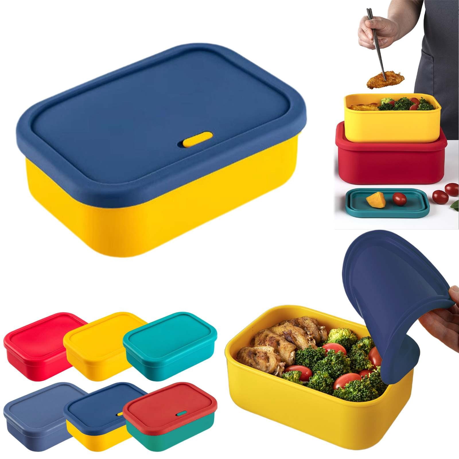 Heat Silicone Lunch Box, Leakproof School Container Yellow Blue 1300Ml ...