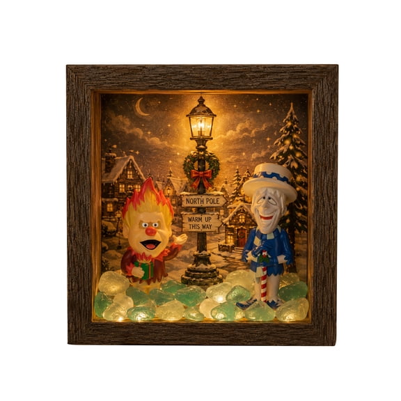 Heat and Snow Miser Shadow Box Night Light, Heat Miser & Snow Miser shadow box with lights, Lighthouse Inspired Warm Glow Lamp, Decorative Handmade Frame Christmas Home Ornament