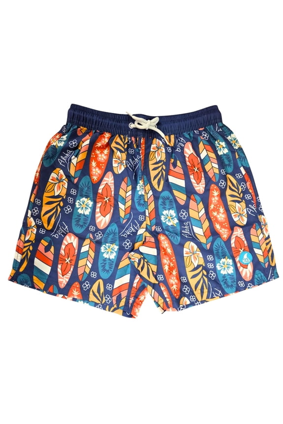Boys Printed Tie Front Swim Trunk Board Shorts, Aloha Surfboard (5)