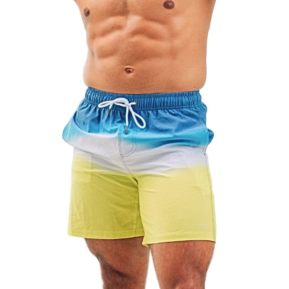 Heat Swimwear Mens Swim Trunks, Blue Yellow Tie Dye (S)