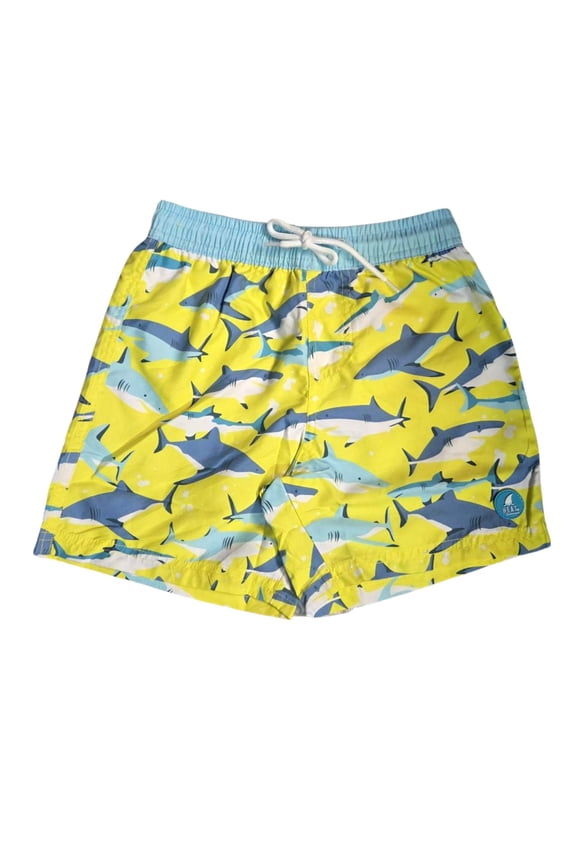 Toddler Boys Tie Front Swim Trunk Board Shorts, Yellow Sharks (2T)