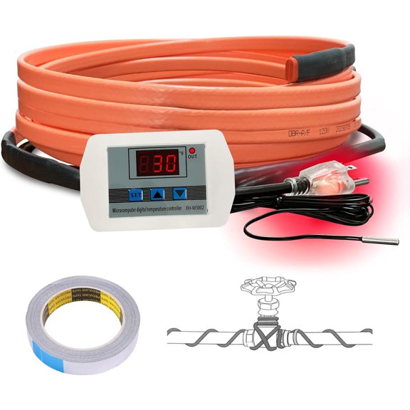 Heat Tape for Water Pipes with Digital Dplay Thermostat 9FT, Freeze Protection Self-Regulating Heat Trace Cable for Metal, Plastic Home Pipes, Roof and RV, 110-120V
