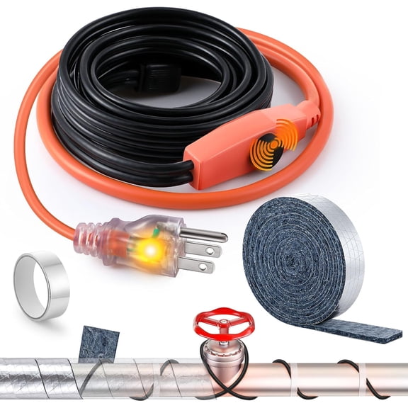 Heat Tape for Water Pipes & Pipe Wrap Insulation with Tape, Self Regulating Heat Cable, Cotton Water Pipe Insulation Wrap for Freeze Protection RV(9ft,23.6ft)