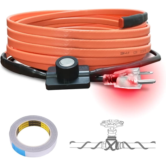Heat Tape for Water Pipes with Thermostat 12FT, Freeze Protection Self-Regulating Heat Trace Cable for Metal, Plastic Home Pipes, Roof and RV, 110-120V