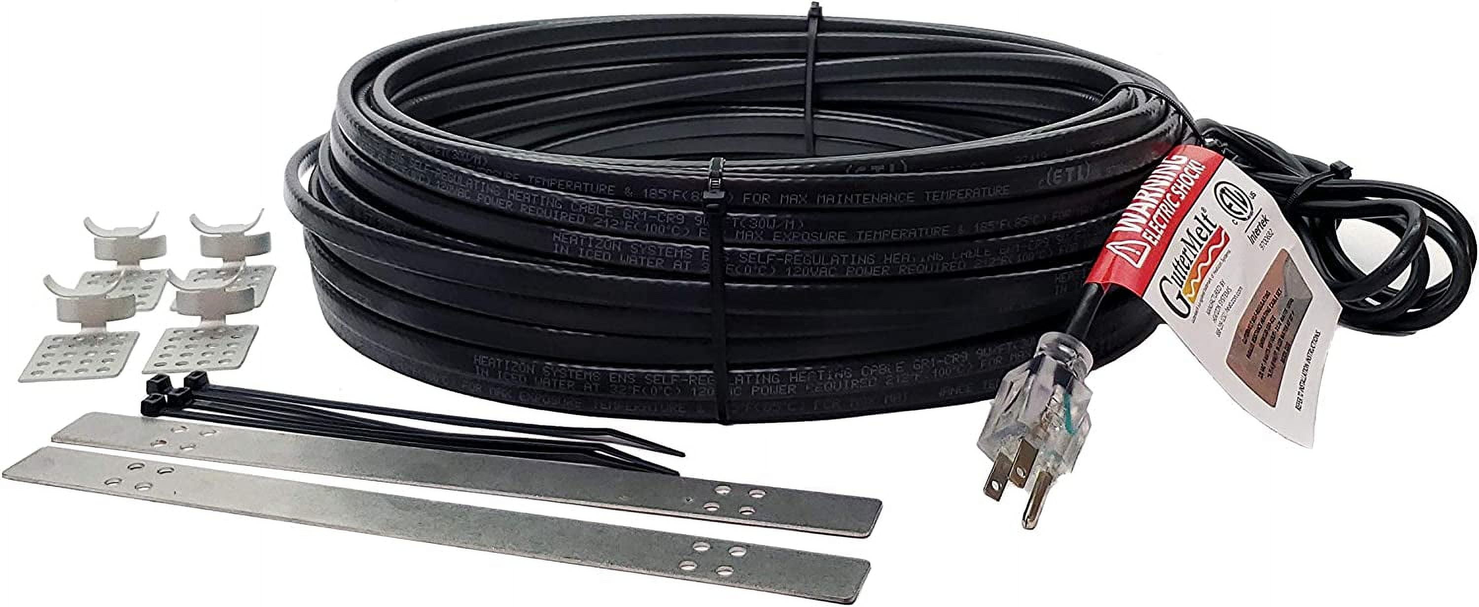 Heat Trace Cable for Gutters - 30 Feet, 2.25 Amps, 270 Watts, 120V Self ...