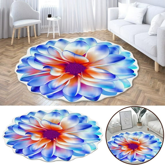 Heat Transfer 3D Shaped Flower Floor Mat Sofa Bedroom Living Room Carpet Polyester Carpet,K,Crystal Velvet