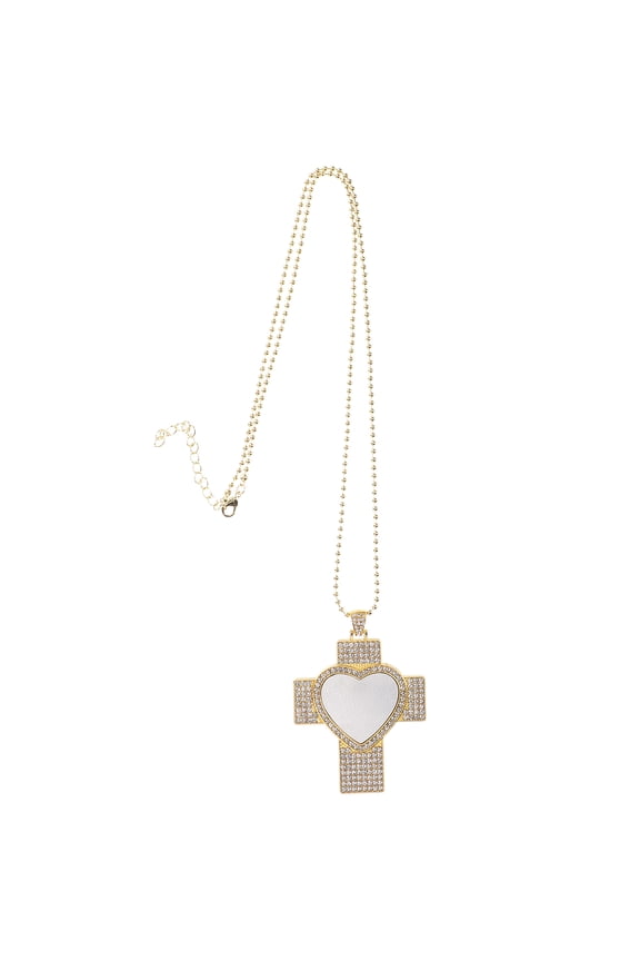 Cross Pendant Necklace with Blank Heart for Sublimation Heat Transfer and Custom Design