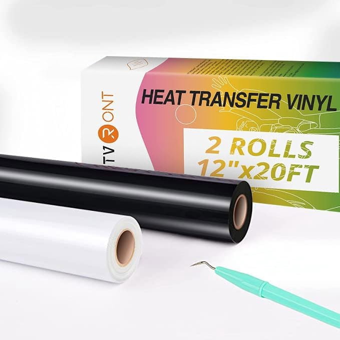 Heat Transfer Vinyl Black & White HTV Vinyl Rolls -12 x 20ft HTV for Shirts, Black Iron on Vinyl for All Cutting Machines - Easy to Cut & Weed for Heat Transfer Design (Black&White)