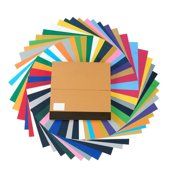 Heat Transfer Vinyl Bundle,12x12 " 50 Pack,Assorted Colors Iron On Vinyl for T-Shirts,Easy Cut&Weed,Compatible with Cricut&Silhouette Cutting Machines