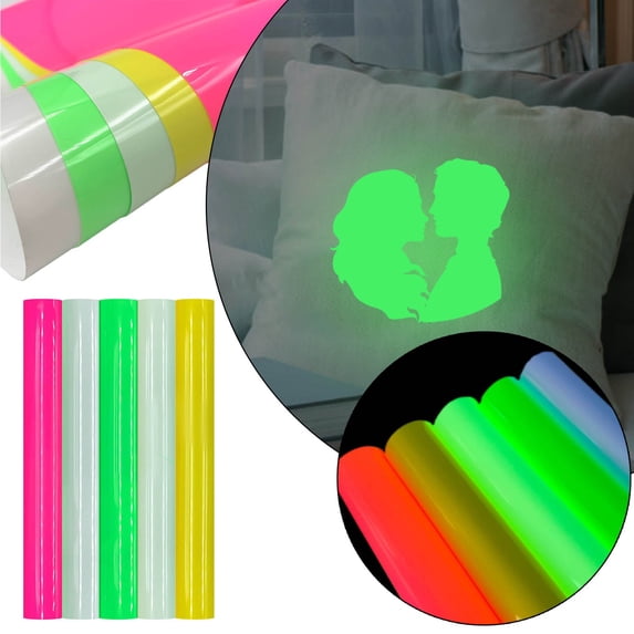 Heat Transfer Vinyl Roll, Holographic Glow in the Dark Iron on Vinyl HTV Heat Transfer Vinyl 12" x 10" Luminous HTV Vinyl Rolls for T-Shirts DIY Clothing Emits Green 1Pcs