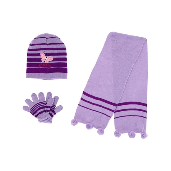 Heat Trendz Girl's One Size Fits Most Stripe Butterfly Hat Gloves and Scarf Winter Set