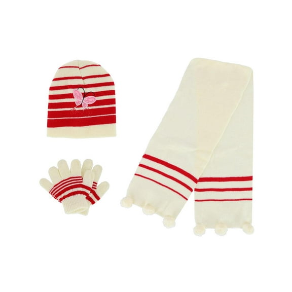 Heat Trendz Girl's One Size Fits Most Stripe Butterfly Hat Gloves and Scarf Winter Set