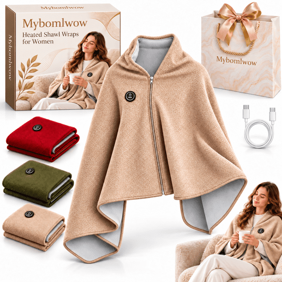 Heat Wrap Blanket - Heated Shawl Wraps for Women, USB Wearable Blanket with 3 Heat Settings & Fast Heating, Zip-Front Portable Wrap for Desk Work, Reading and Relaxing at Home