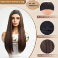 thumbnail image 1 of Heat-resistant synthetic fiber natural straight headband wig - 4/30 brown dyed deep root, 150% density closed mesh cap, comfortable daily use, multifunctional piece, vacation style, 1 of 8