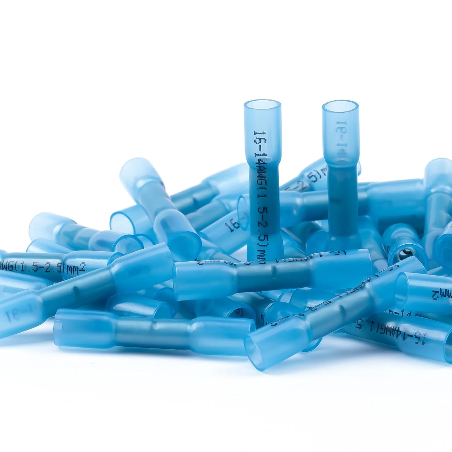 Heat shrink terminal connectors 16-14, 100 pieces of waterproof electrical crimp terminals, for car repair, insulation marine grade connectors, suitable for 16,14号线, terminal connectors, blue