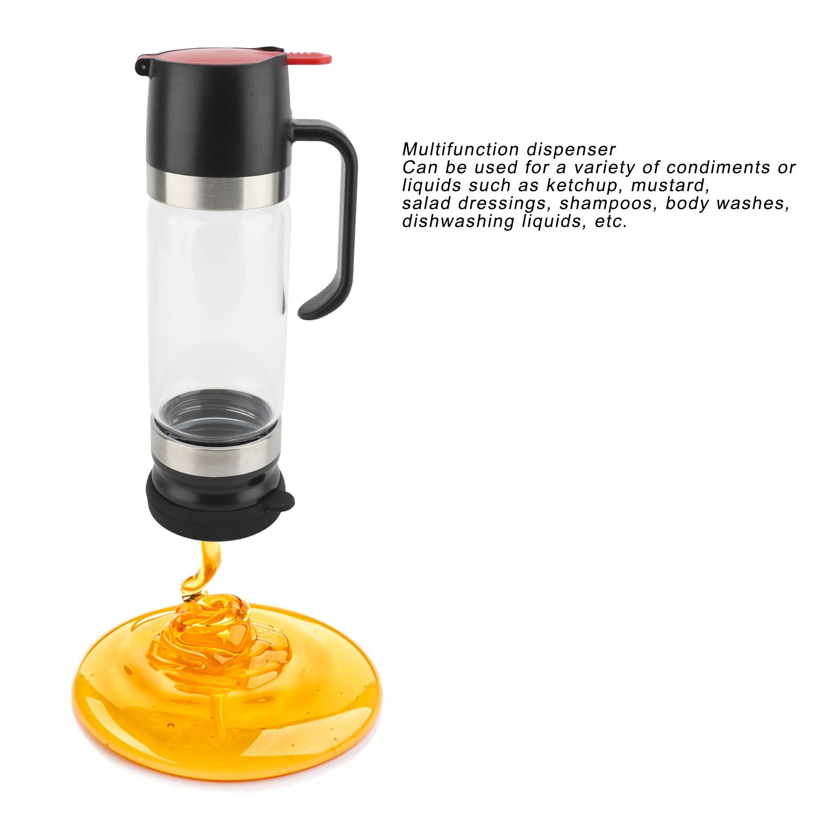 Heat,<span Style="background:red"></span> Glass Honey Pot, Wide Opening  Gentle Press Dispenser For Syrup  Sauces, 350ml