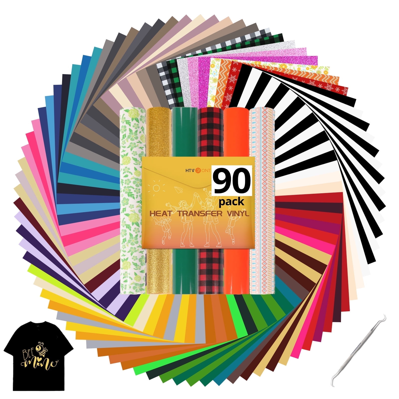 HTVRONT 90 Sheets 12" x 10" HTV Heat Transfer Vinyl Bundles Iron on for T-Shirts, Easy Transfers