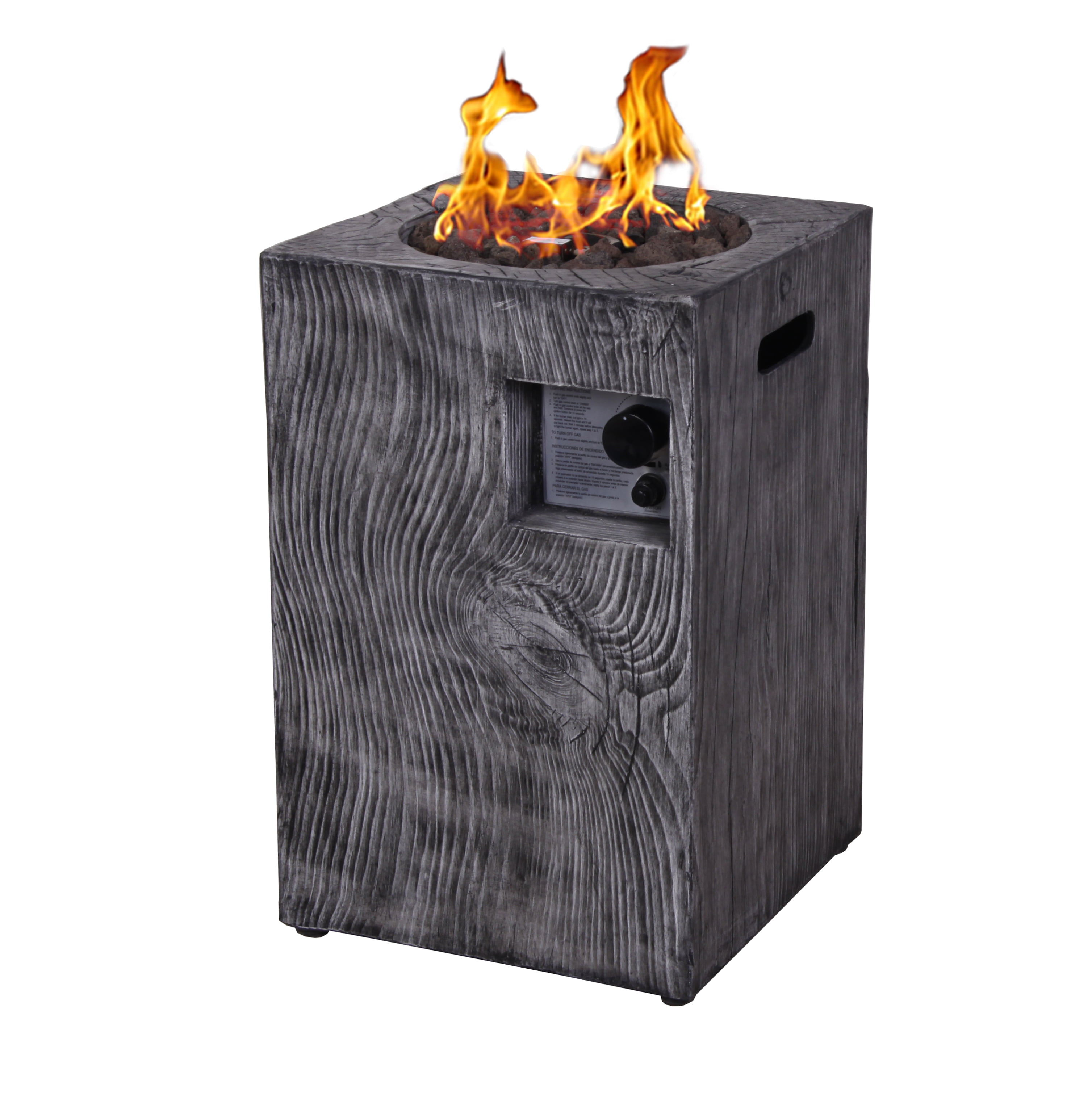 HeatMaxx Outdoor Propane Fire Pit, 30000 BTU Column Propane Fire Pit, Wood-Look Surface