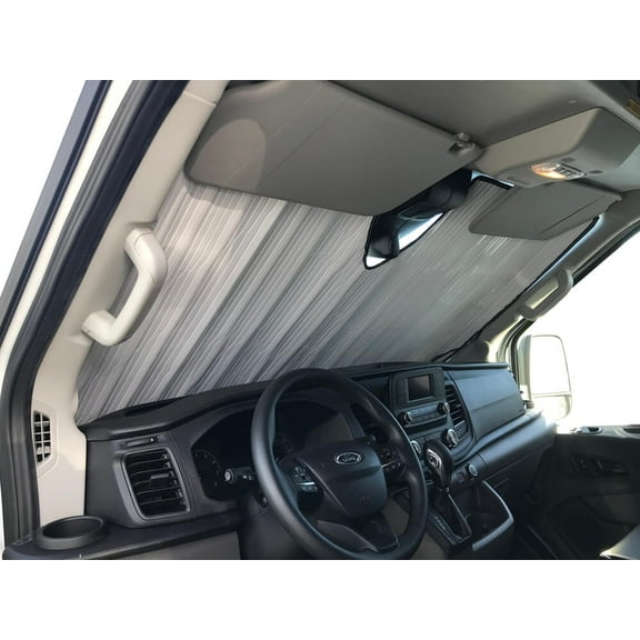 HeatShield, The Original Windshield Sun Shade, Custom-Fit for Ford Transit Van (Cargo) w/ Sensor 2015, 2016, 2017, 2018, 2019, 2020, Silver Series
